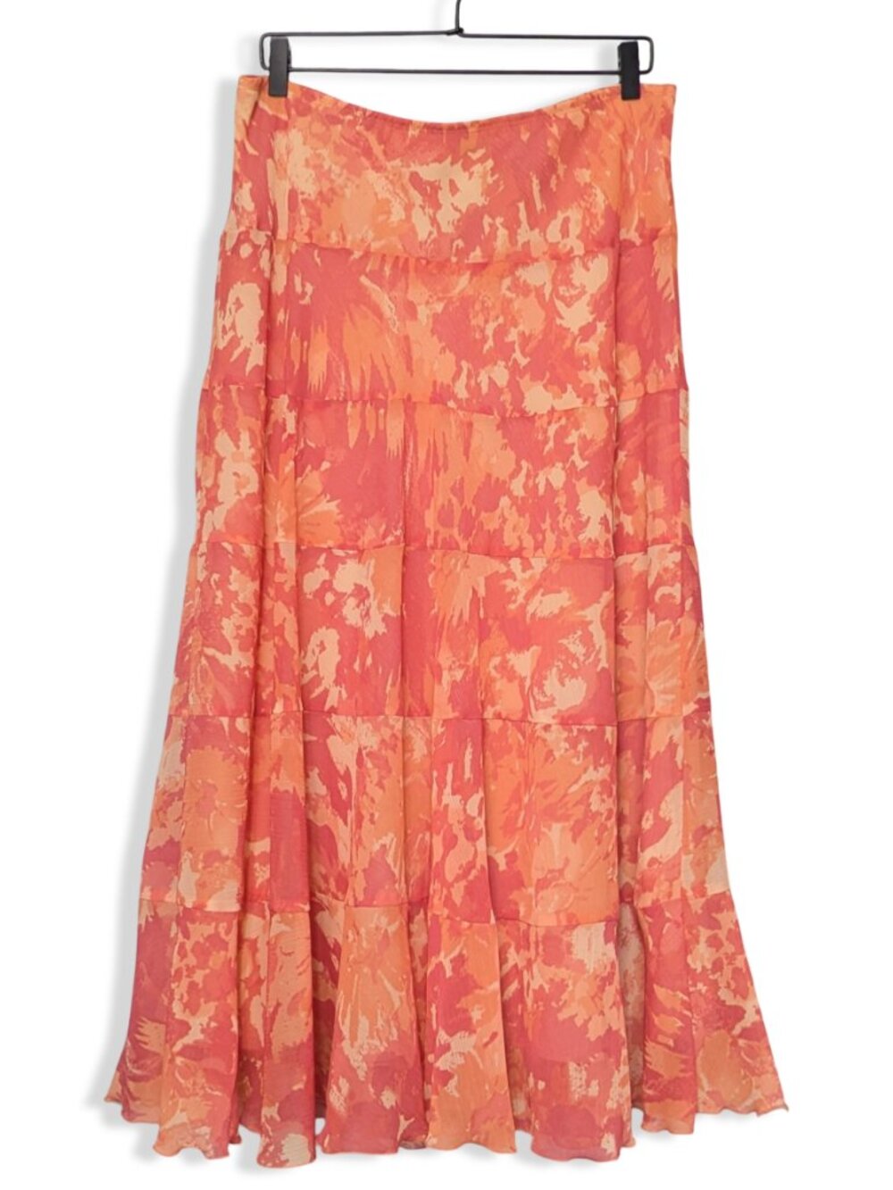 Y2K Ruby Rd. Women's 14 Fairycore Tropical Orange Floral Flowy Maxi Skirt